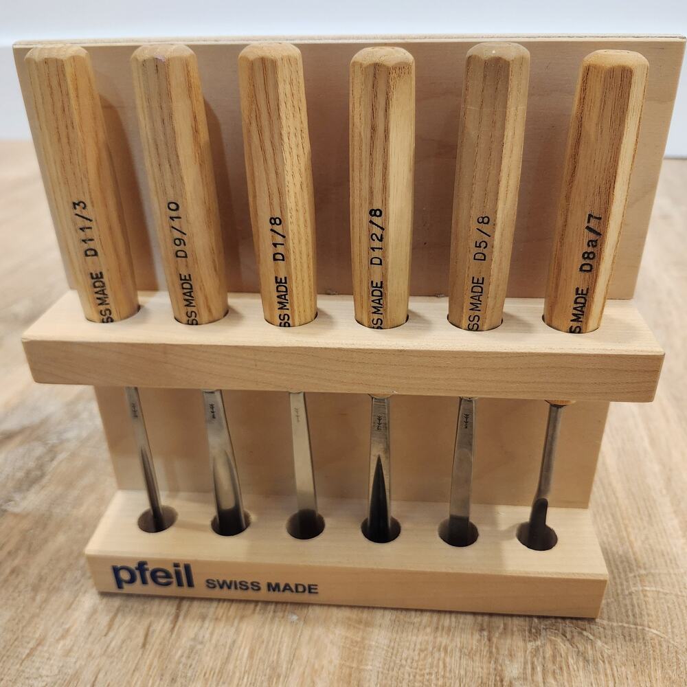 Pfeil Swiss Made Carving Tools & Rack 6 Pc Sweep Gouge Chisel Scoop Excellent